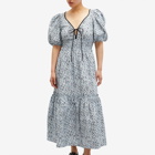 GANNI Women's Long Smock Dress in Glacier Lake