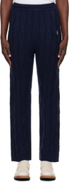 Sporty & Rich Navy 'SRC' Cableknit Cashmere Trousers