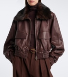 Nour Hammour Shearling-trimmed leather blouson jacket