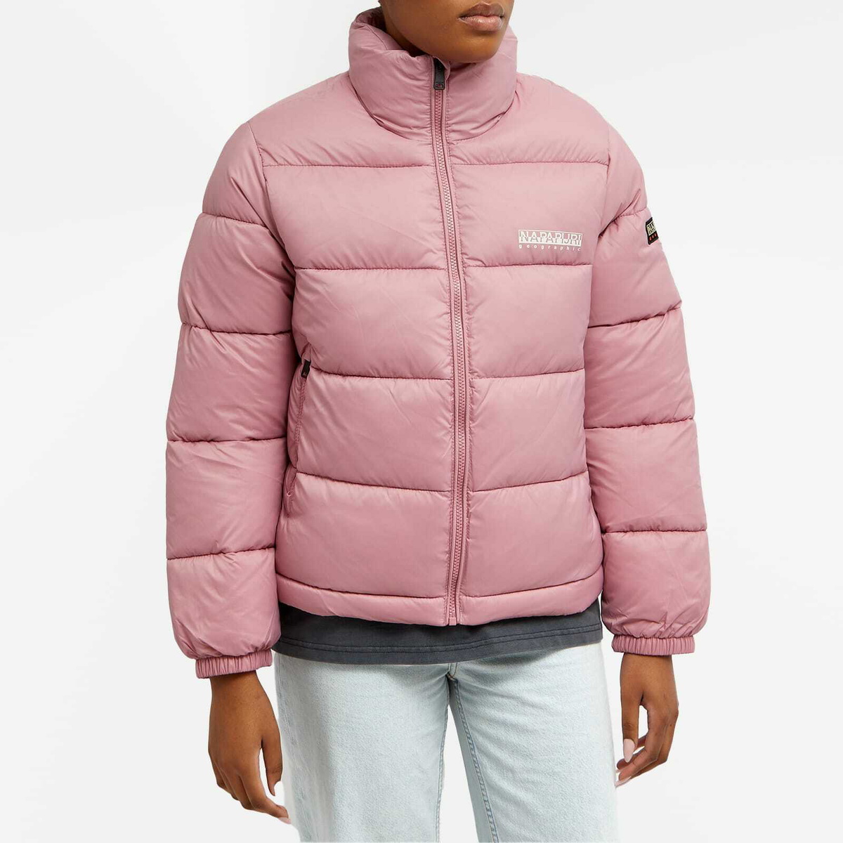 Napapijri Women's Box Logo Puffer Jacket in Pink Foxglove