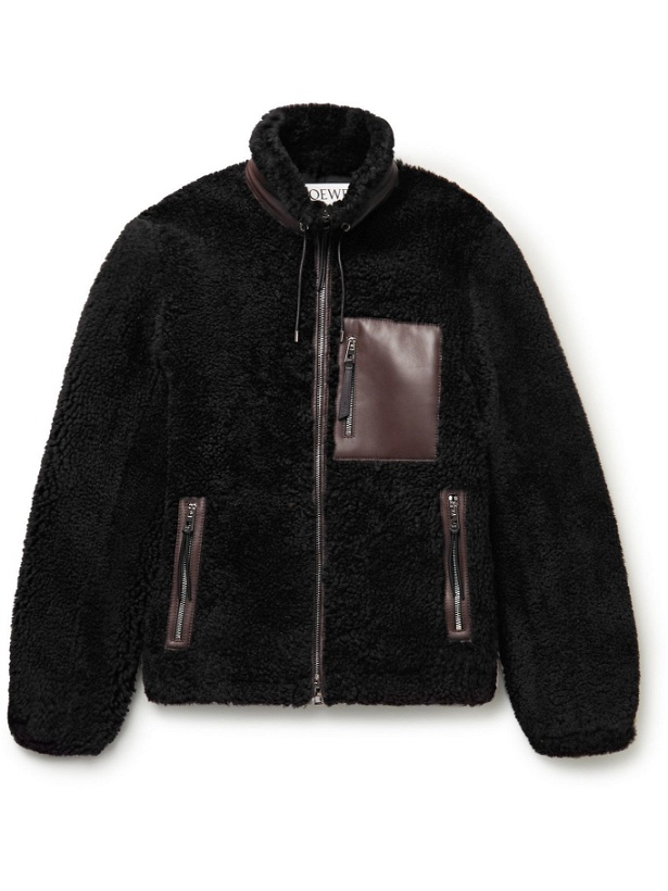 Photo: Loewe - Leather-Trimmed Shearling Jacket - Black