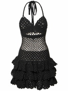 OSCAR DE LA RENTA - Cotton Crochet Halter Neck Mini Dress