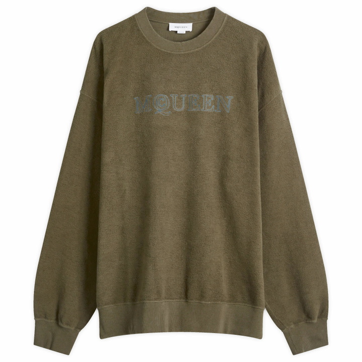 Photo: Alexander McQueen Men's Vintage Stonewash Logo Crew Sweatshirt in Peak Green Washed