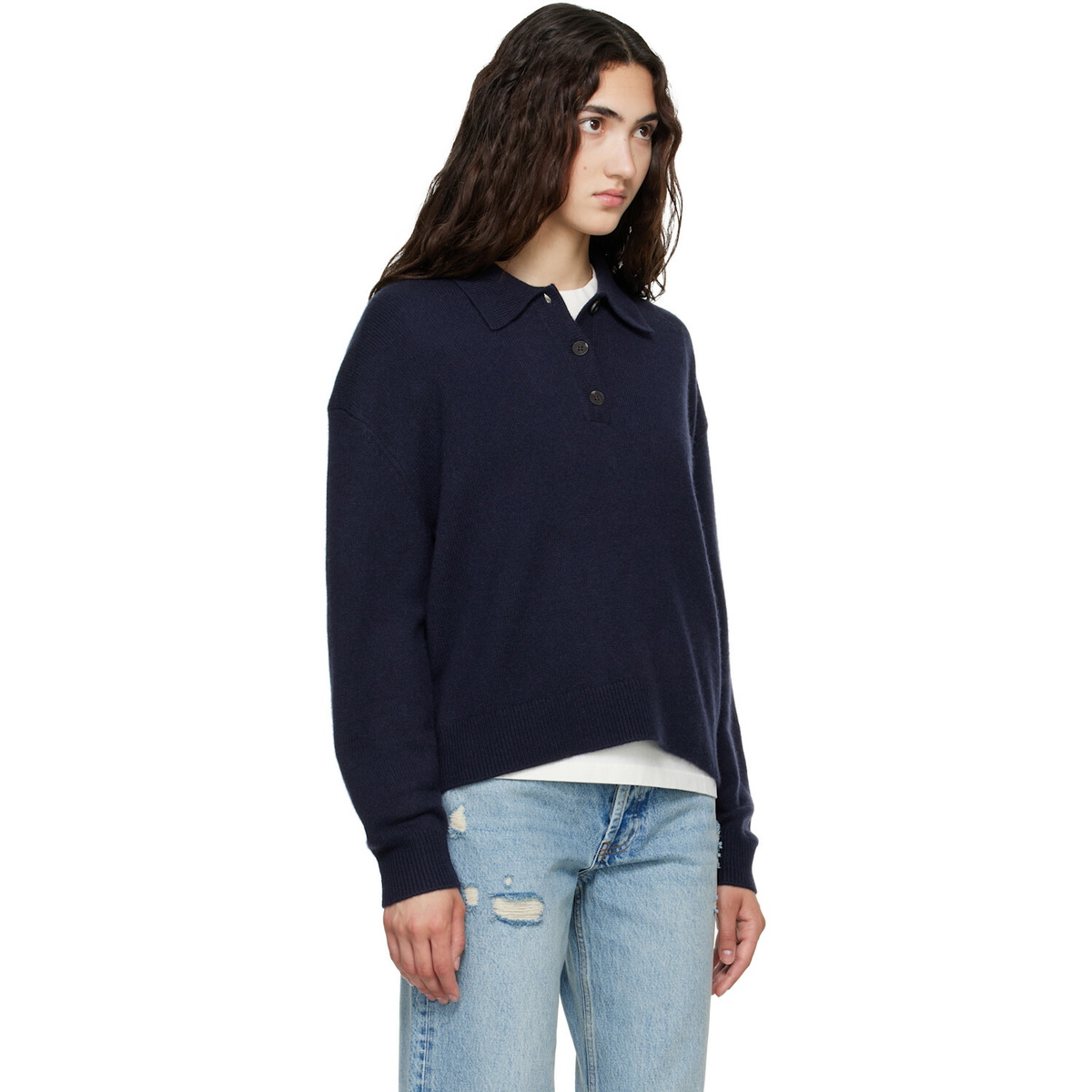 ANINE BING Navy Lee Polo