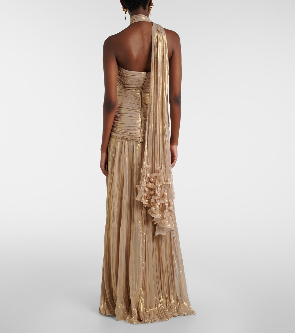 Marmar Halim Dayana pleated scarf-detail bustier gown