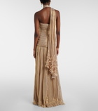 Marmar Halim Dayana pleated scarf-detail bustier gown