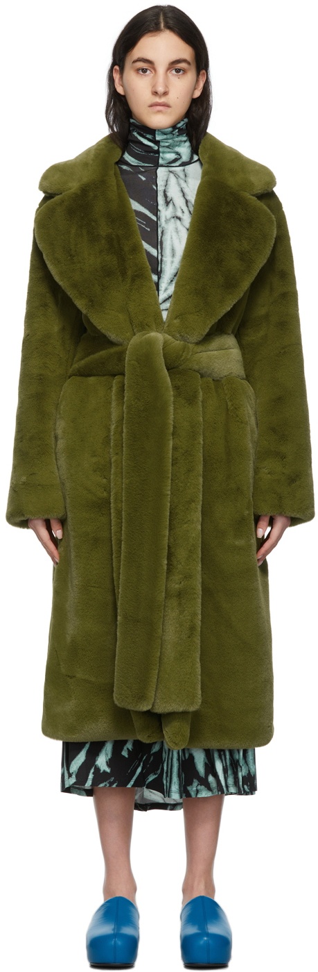 Photo: Proenza Schouler Green Faux-Fur Belted Coat