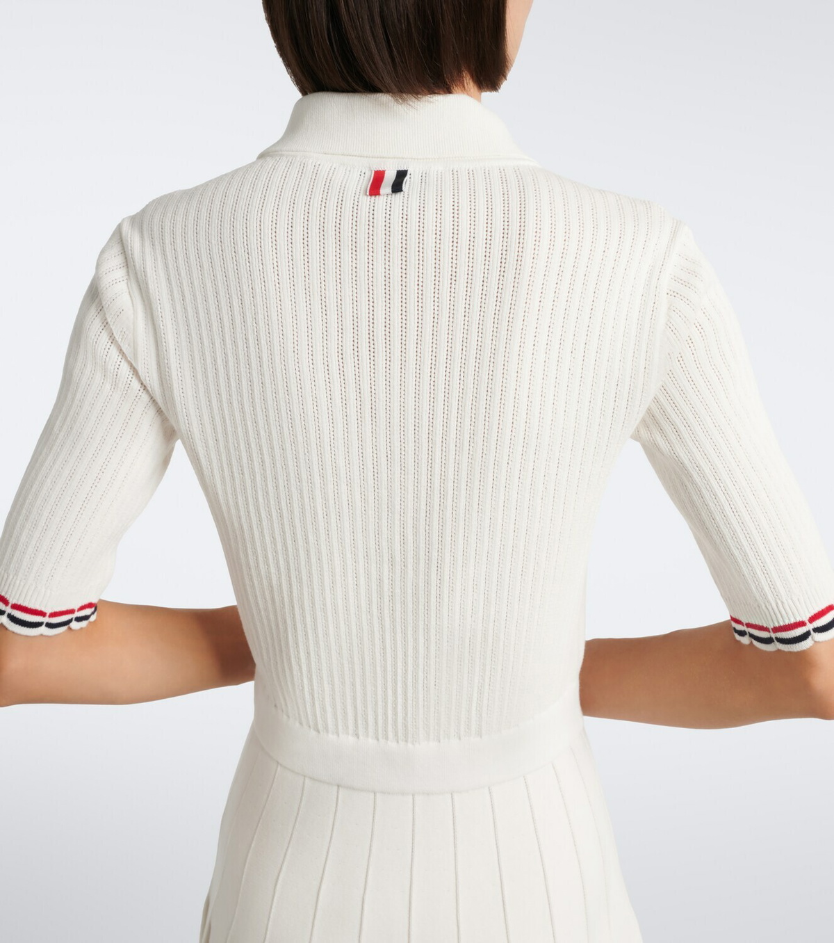 Thom Browne Ribbed-knit pointelle cotton polo dress