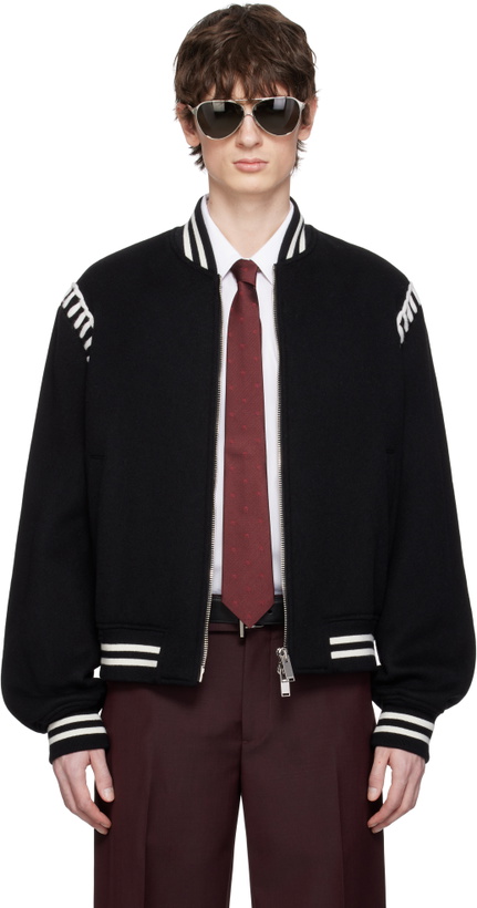 Photo: McQueen Black Felt Blanket Stitch Bomber Jacket