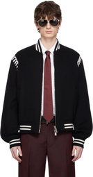 McQueen Black Felt Blanket Stitch Bomber Jacket