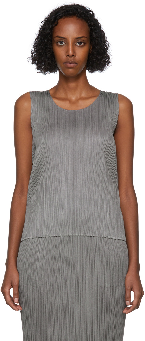 Portræt Hukommelse grænse Pleats Please Issey Miyake Grey Basics Tank Top Pleats Please Issey Miyake