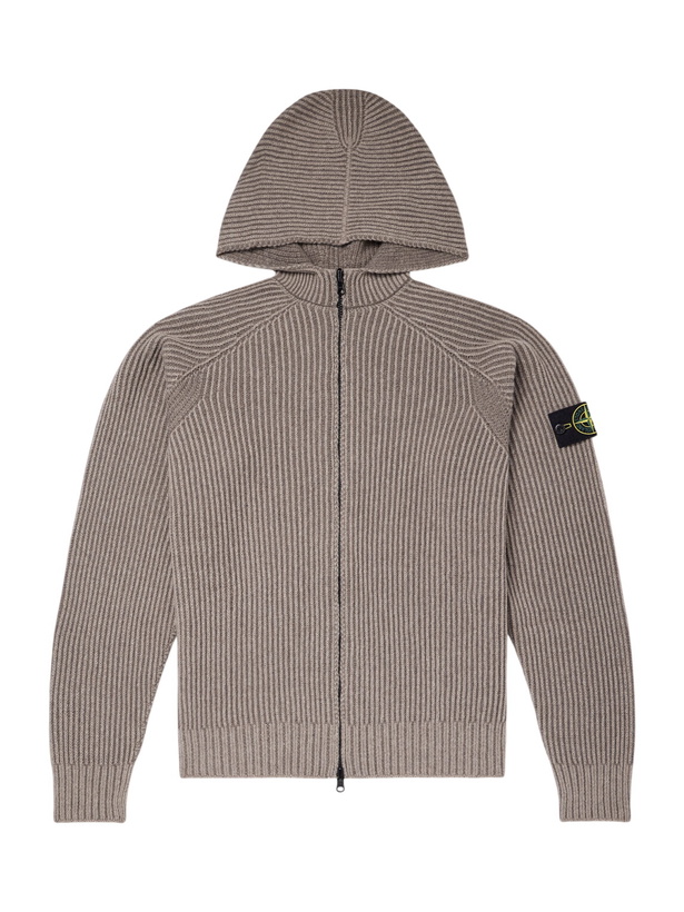 Photo: Stone Island - Ribbed Cashmere and Wool-Blend Zip-Up Hoodie - Brown