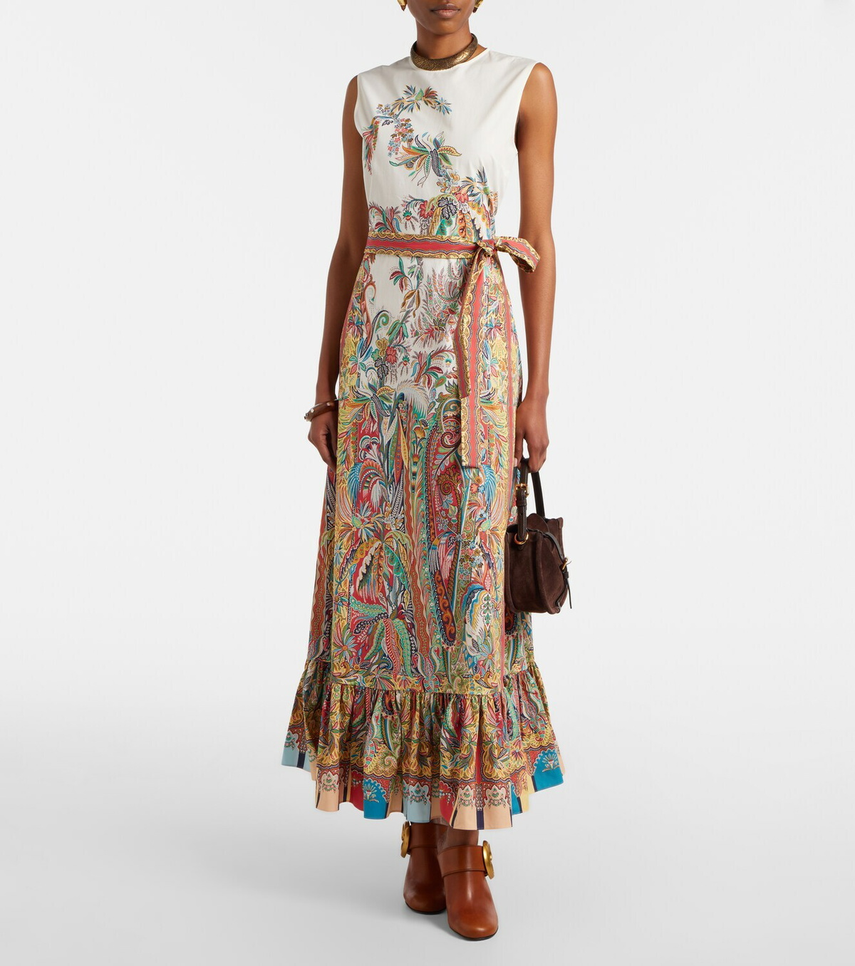 Etro Belted printed cotton maxi dress