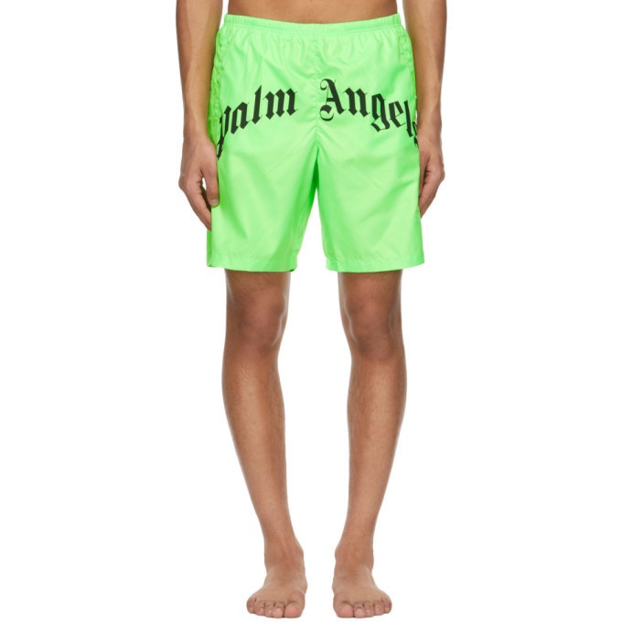 Photo: Palm Angels Green Curved Logo Swim Shorts