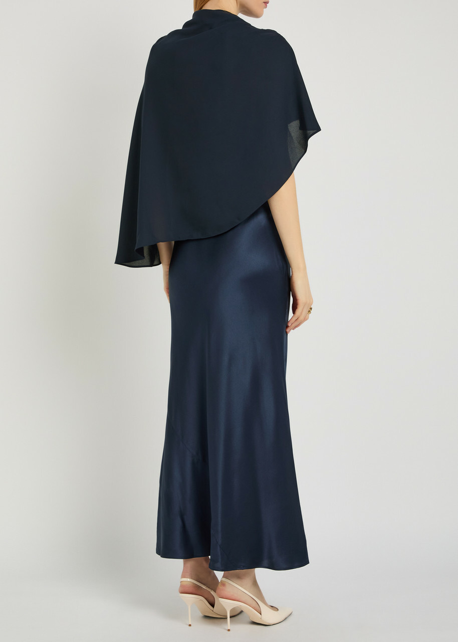 Reformation Lilibeth Cape-effect Silk Midi Dress Navy