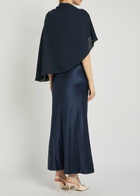 Reformation Lilibeth Cape-effect Silk Midi Dress Navy