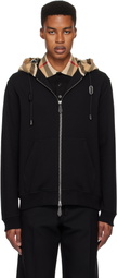 Burberry Black Check Hood Cotton Zip Hoodie