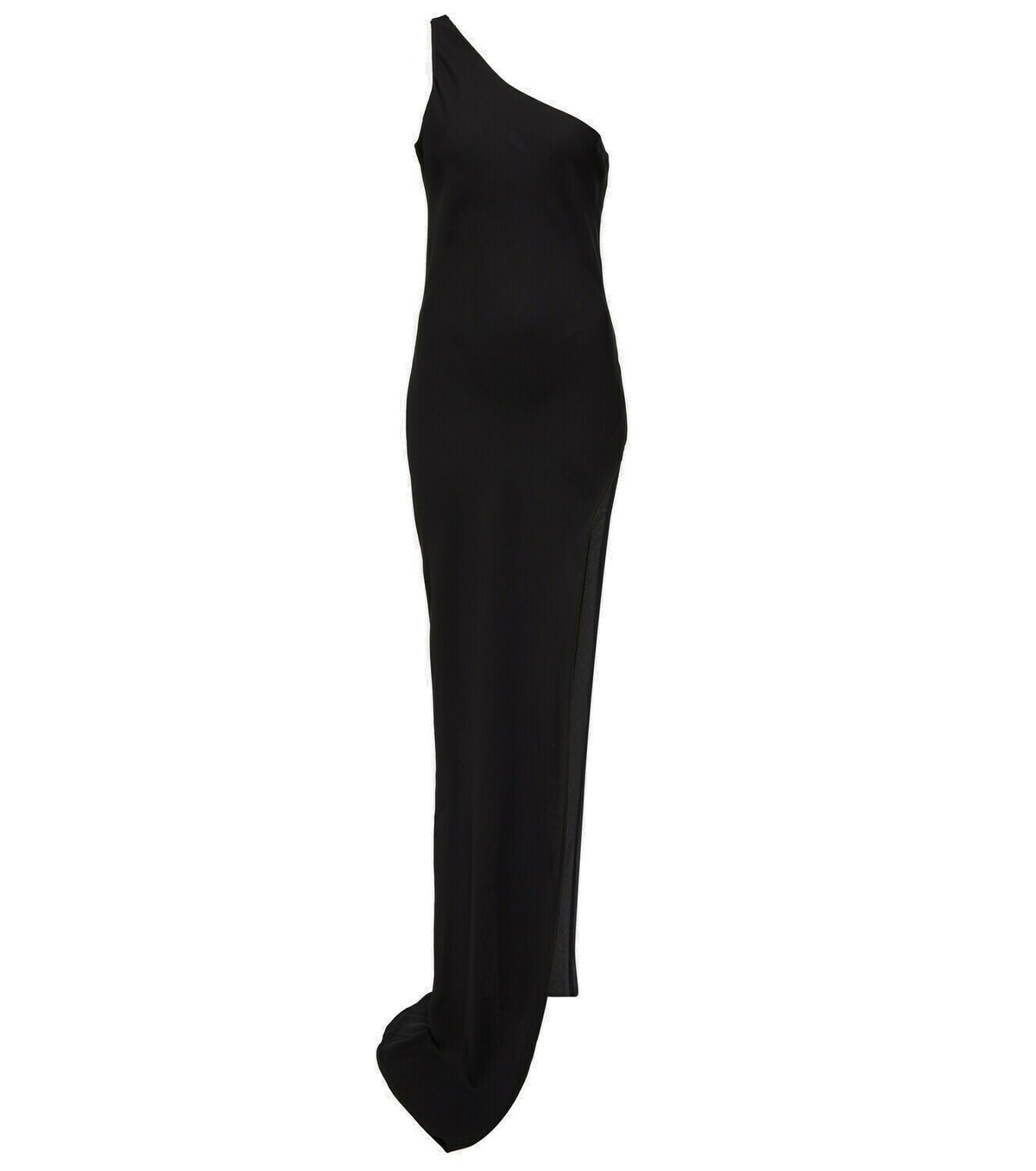 One Shoulder Chiffon Maxi Dress with Cascade Skirt Moss