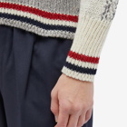 Thom Browne Men's Jacquard Tartan Donegal Crew Knit in Tonal Grey