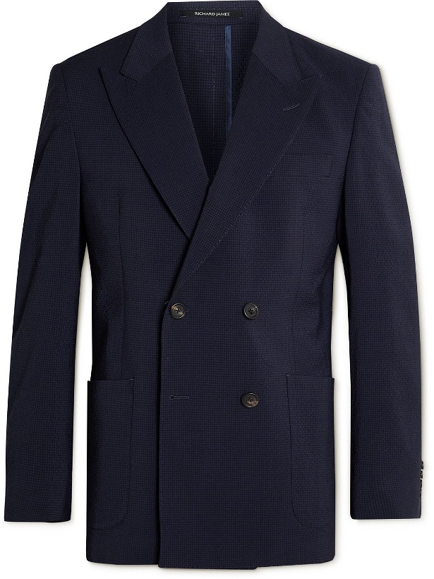Photo: Richard James - Active Unstructured Wool-Blend Seersucker Suit Jacket - Blue