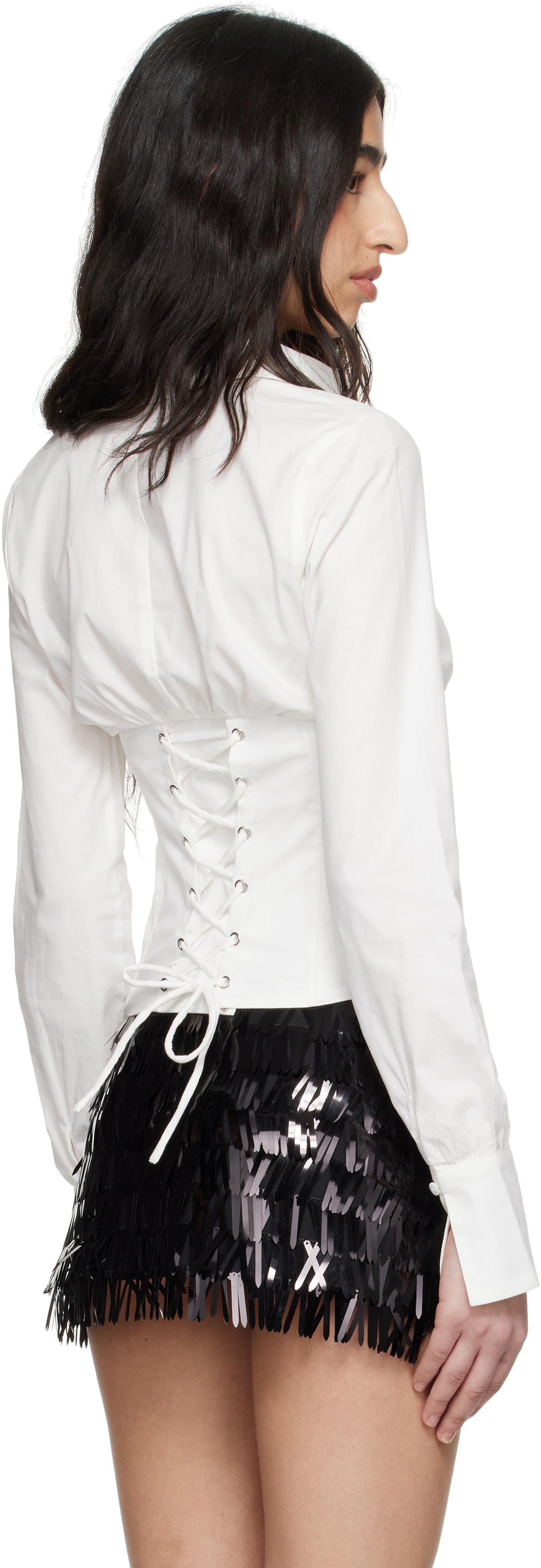 GUIZIO White Tailored Corset Long Sleeve Shirt