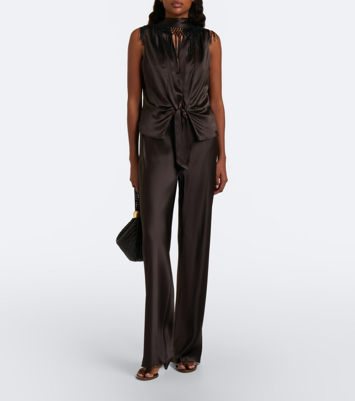 SIR Lula fringed scarf-detail silk top