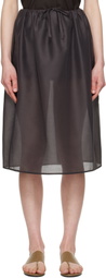 AMOMENTO Gray Shirring Organza Midi Skirt