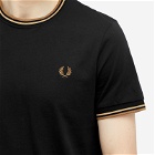 Fred Perry Men's Twin Tipped T-Shirt in Black/Warm Stone
