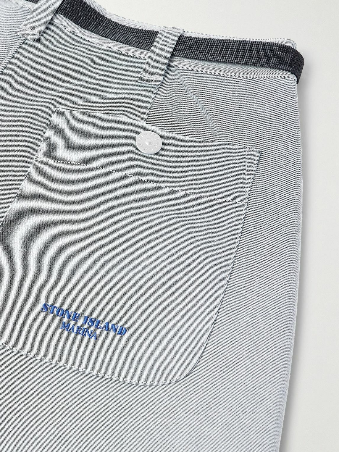 Stone Island - Marina Wide-Leg Belted Pleated Cotton-Blend Gabardine Trousers - Gray