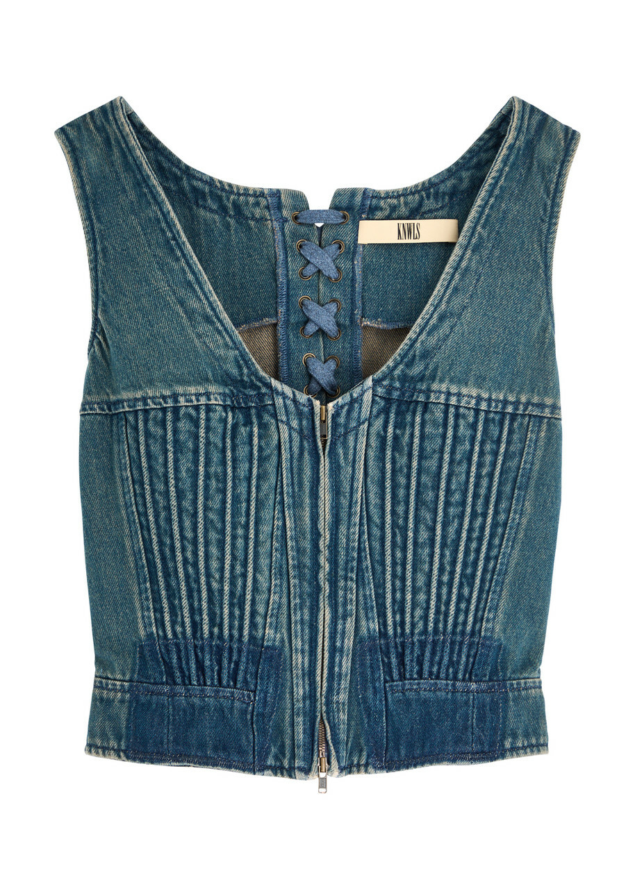 Knwls Lace-up Cropped Denim Corset top Navy