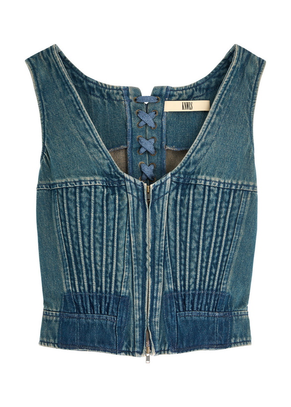 Photo: Knwls Lace-up Cropped Denim Corset top Navy