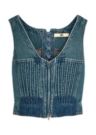 Knwls Lace-up Cropped Denim Corset top Navy