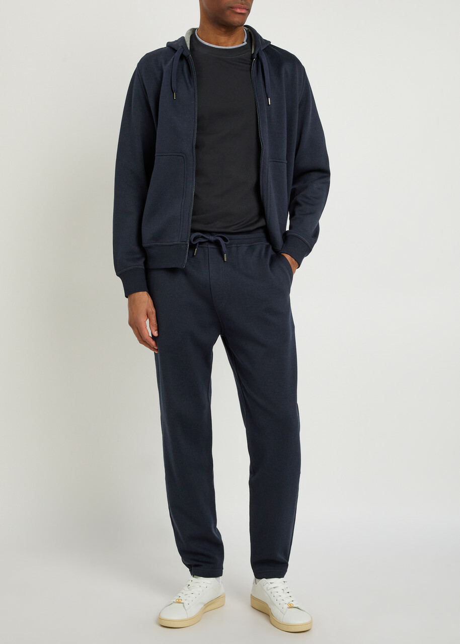 Brunello Cucinelli Hooded Cotton-blend Sweatshirt Navy