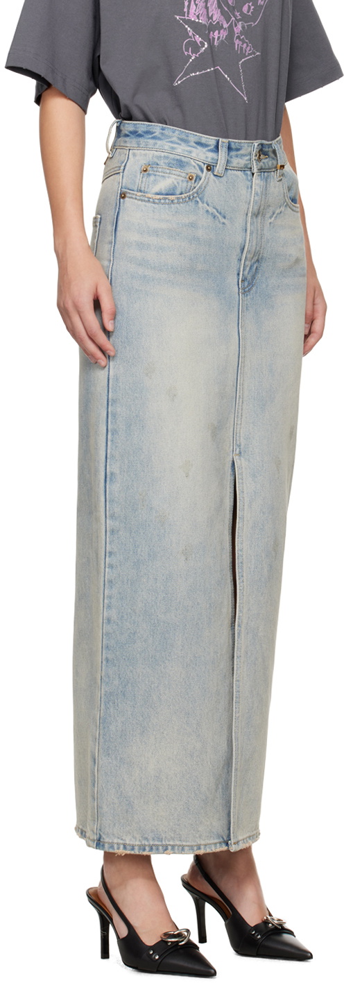 We11done Blue Washed Denim Maxi Skirt