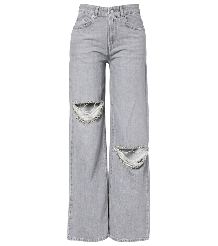 Photo: Area Distressed embellished wide-leg jeans
