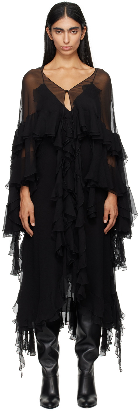 Chloé Black Ruffle Trim Midi Dress