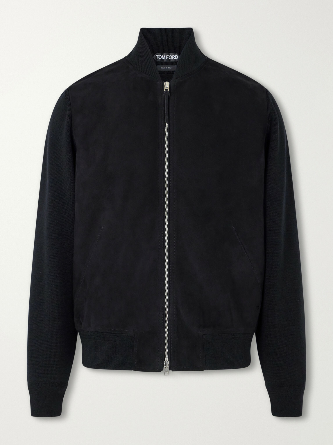 TOM FORD - Suede and Milano Stitch Wool Bomber Jacket - Black