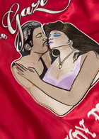 Second Layer Aces Embroidered Satin Bomber Jacket Red