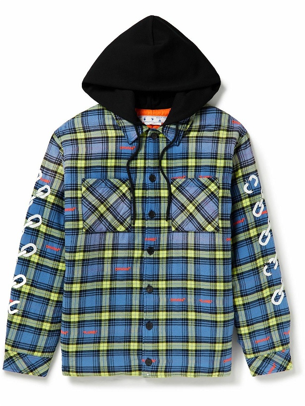 Photo: Off-White - Jersey-Trimmed Quilted Checked Cotton-Flannel Overshirt - Blue