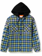 Off-White - Jersey-Trimmed Quilted Checked Cotton-Flannel Overshirt - Blue