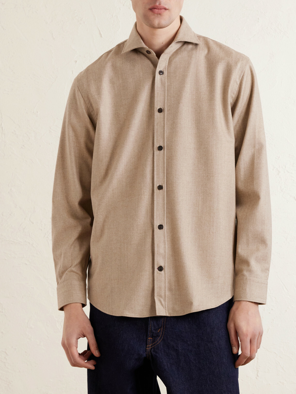 Purdey - Cutaway-Collar Wool and Cashmere-Blend Shirt - Neutrals