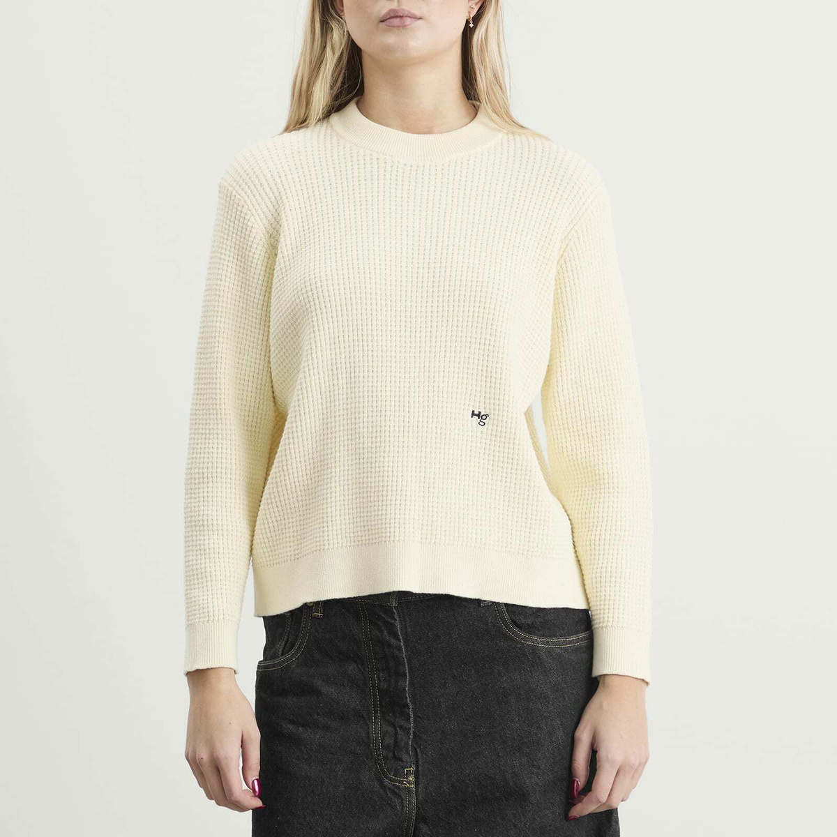 Hommegirls Women's Waffle Knit Pullover in Cream