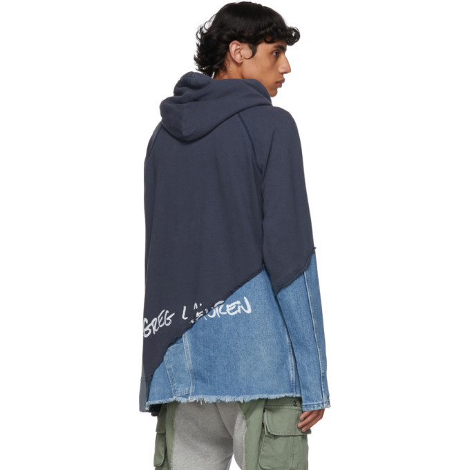 Greg Lauren Navy 50/50 Denim Hoodie