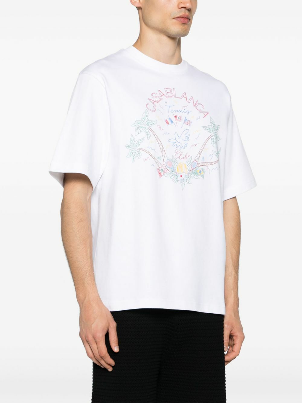 Casablanca White Logo Embroidery Organic Cotton T-Shirt