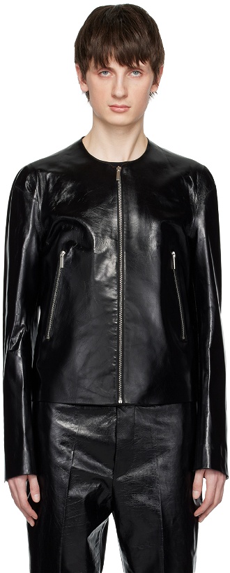 Photo: SAPIO Black Vitellino Leather Jacket