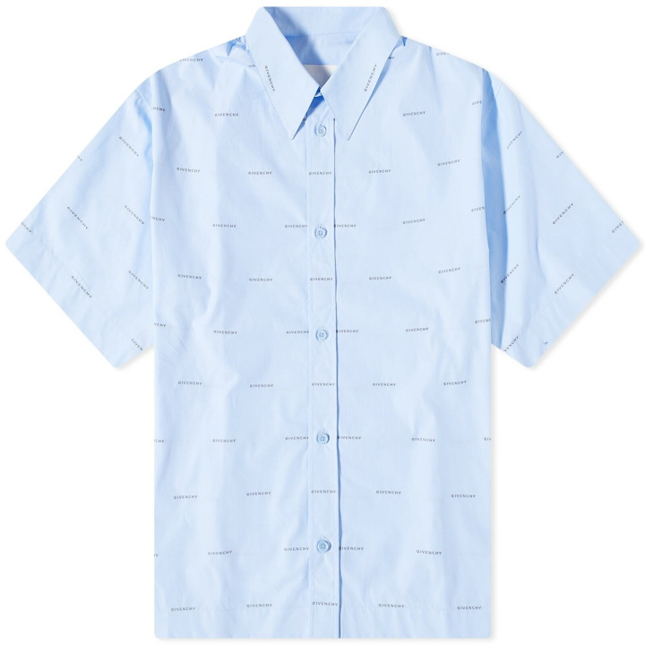 Photo: Givenchy Men's Repeat Logo Short Sleeve Shirt in Baby Blue