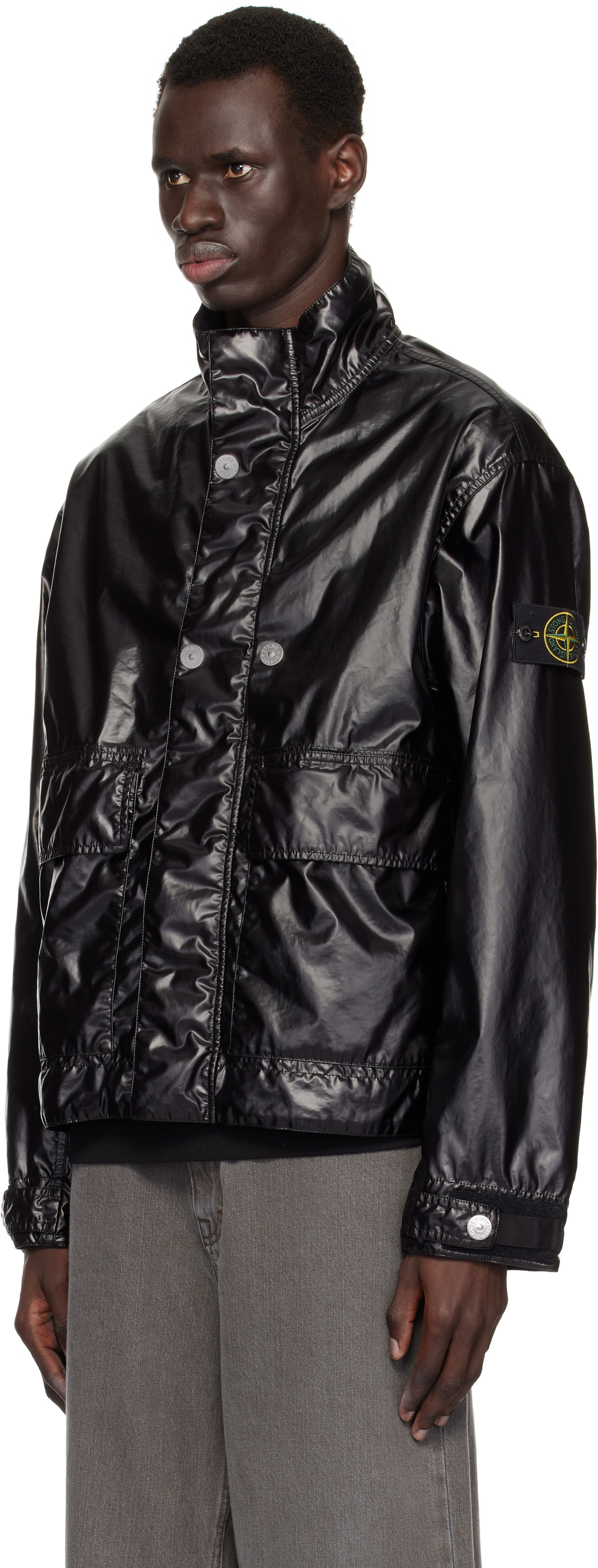 Stone Island Black 4100016 Mussola Gommata-TC Jacket Stone