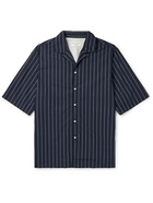 OFFICINE GÉNÉRALE - Eren Camp-Collar Striped Cotton-Poplin Shirt - Blue