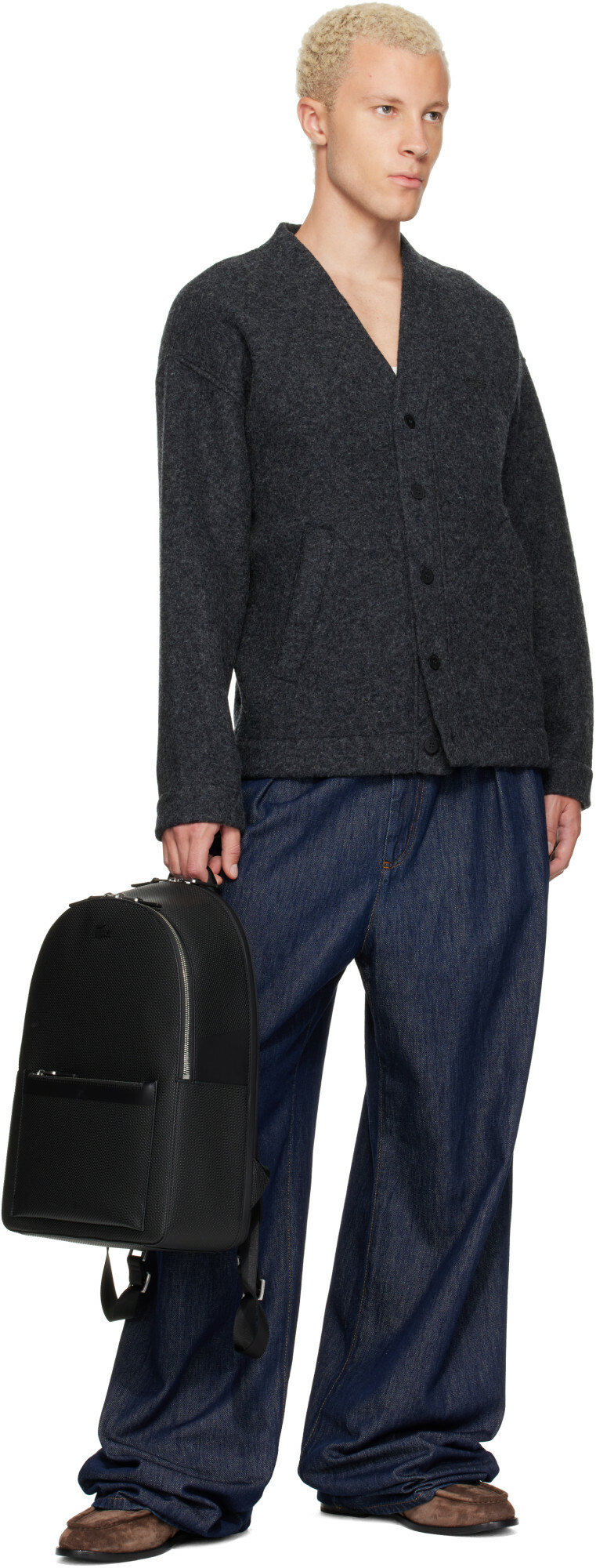 Lacoste Black Chantaco Piqué Leather Backpack