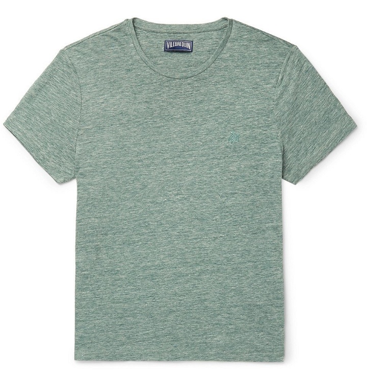 Photo: Vilebrequin - Tiramisu Logo-Embroidered Mélange Linen T-Shirt - Green